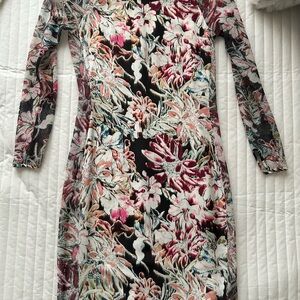 L'AGENCE Black and Pink Long Sleeve Bodycon Dress